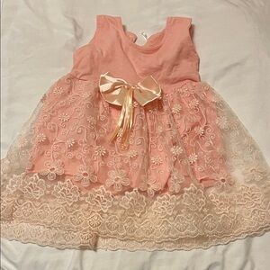 Pink and Cream Lace Dress with Bow
